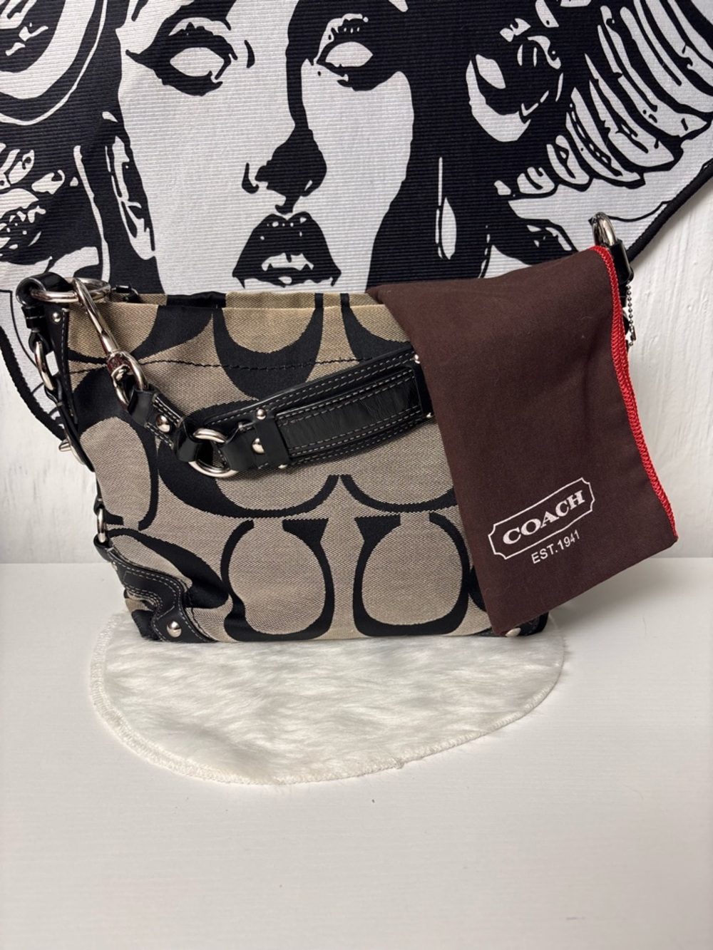 Coach Carly Signature Canvas Shoulder Bag with dusty